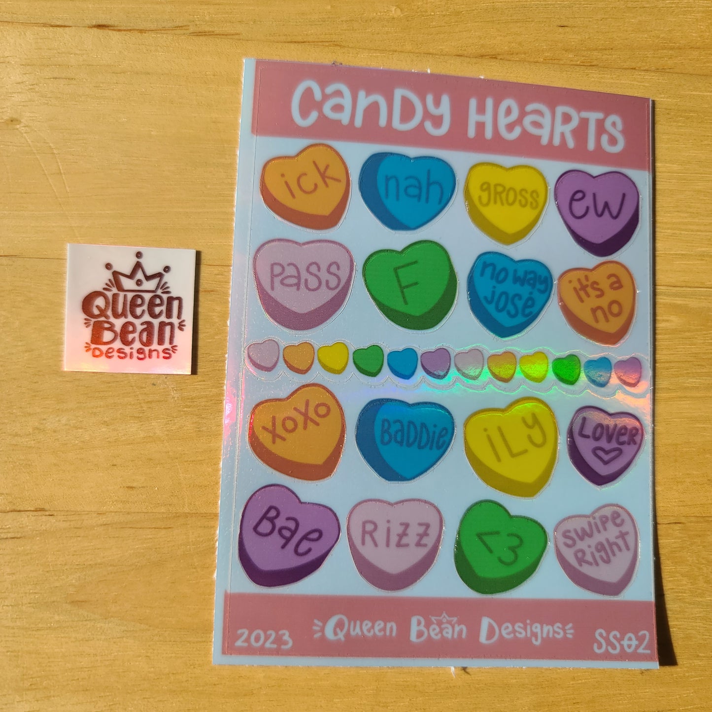 Candy Hearts - Sticker Sheet - Handmade Mini Vinyl Stickers