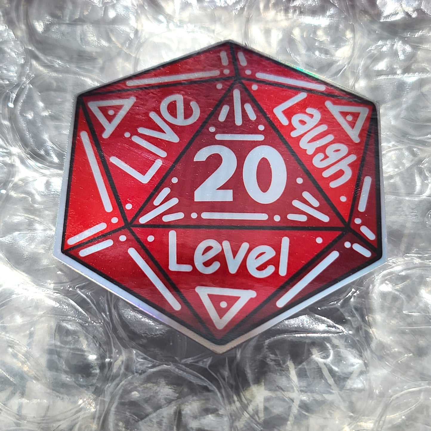 Cozy Gamer Series - Live Laugh Level D20 - Handmade Vinyl Sticker