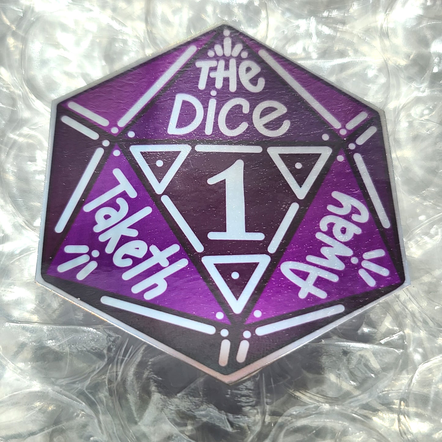 Cozy Gamer Series - The Dice Taketh Away D20 - Handmade Vinyl Sticker