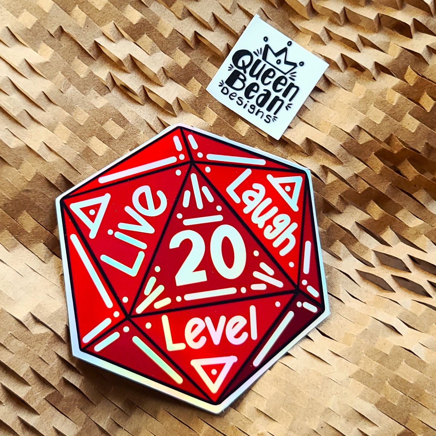 Cozy Gamer Series - Live Laugh Level D20 - Handmade Vinyl Sticker