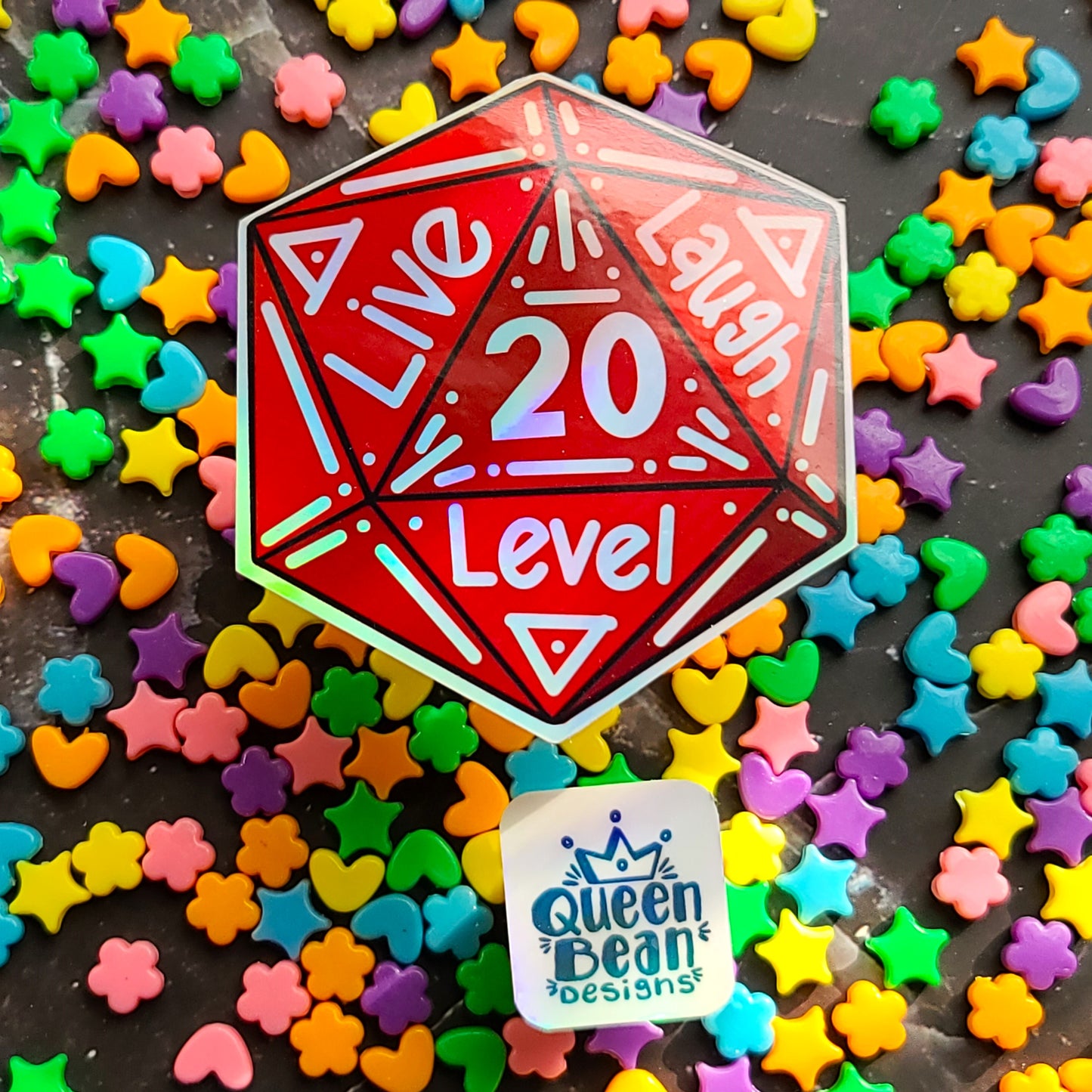 Cozy Gamer Series - Live Laugh Level D20 - Handmade Vinyl Sticker