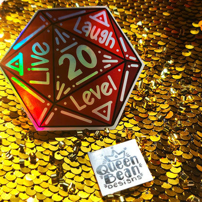 Cozy Gamer Series - Live Laugh Level D20 - Handmade Vinyl Sticker