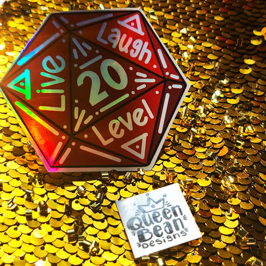 Cozy Gamer Series - Live Laugh Level D20 - Handmade Vinyl Sticker