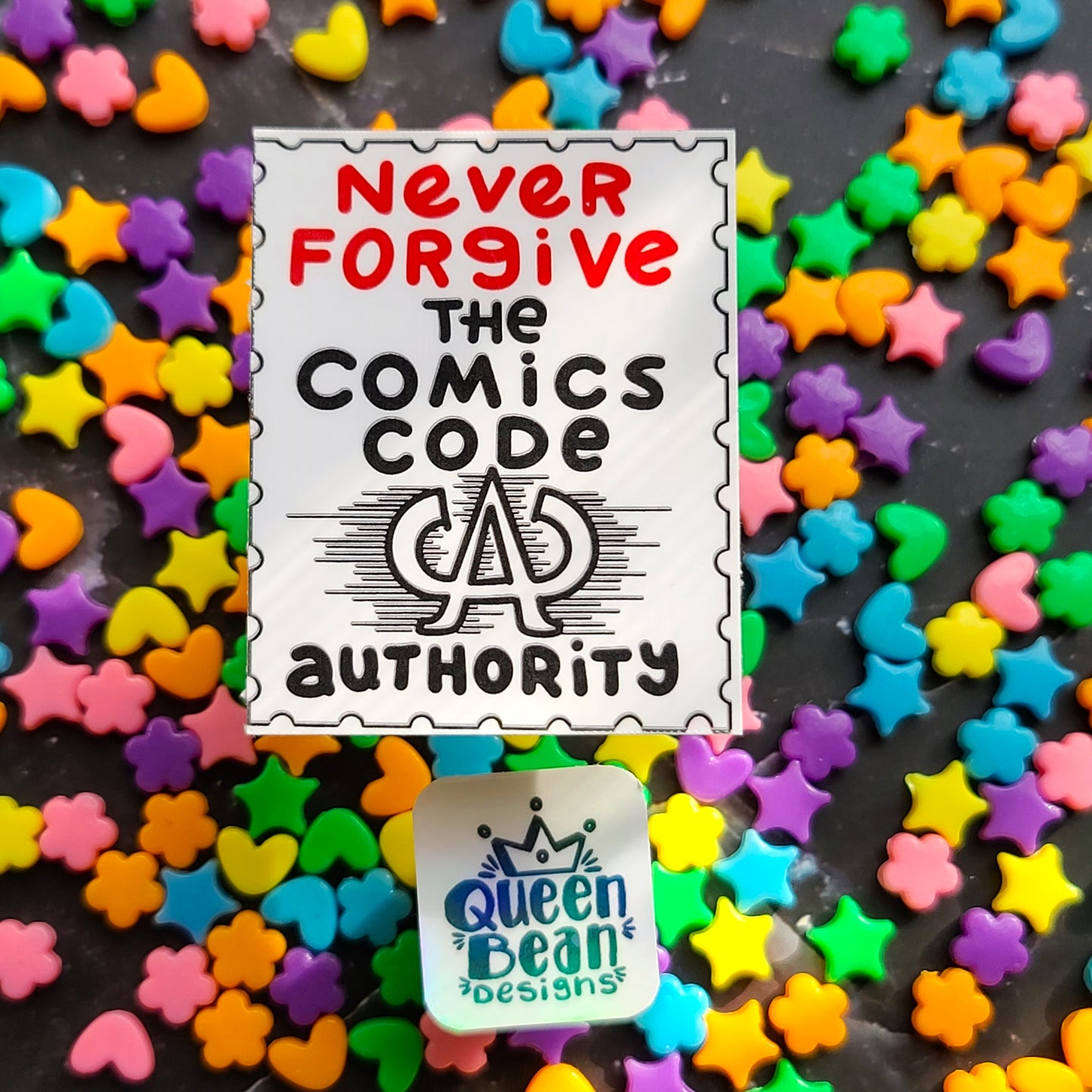 Bookish Series - CCA Never Forgive the Comic Code Authority - Handmade Vinyl Sticker